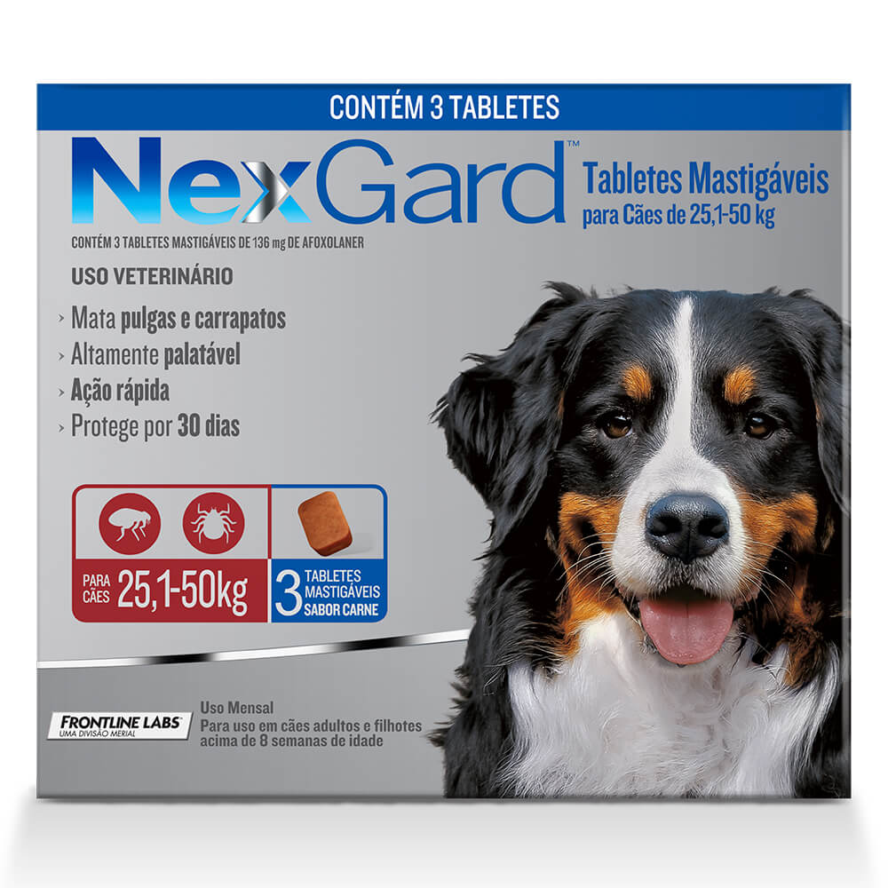 Antipulgas e Carrapatos NexGard para Cães - 3 Comp.
